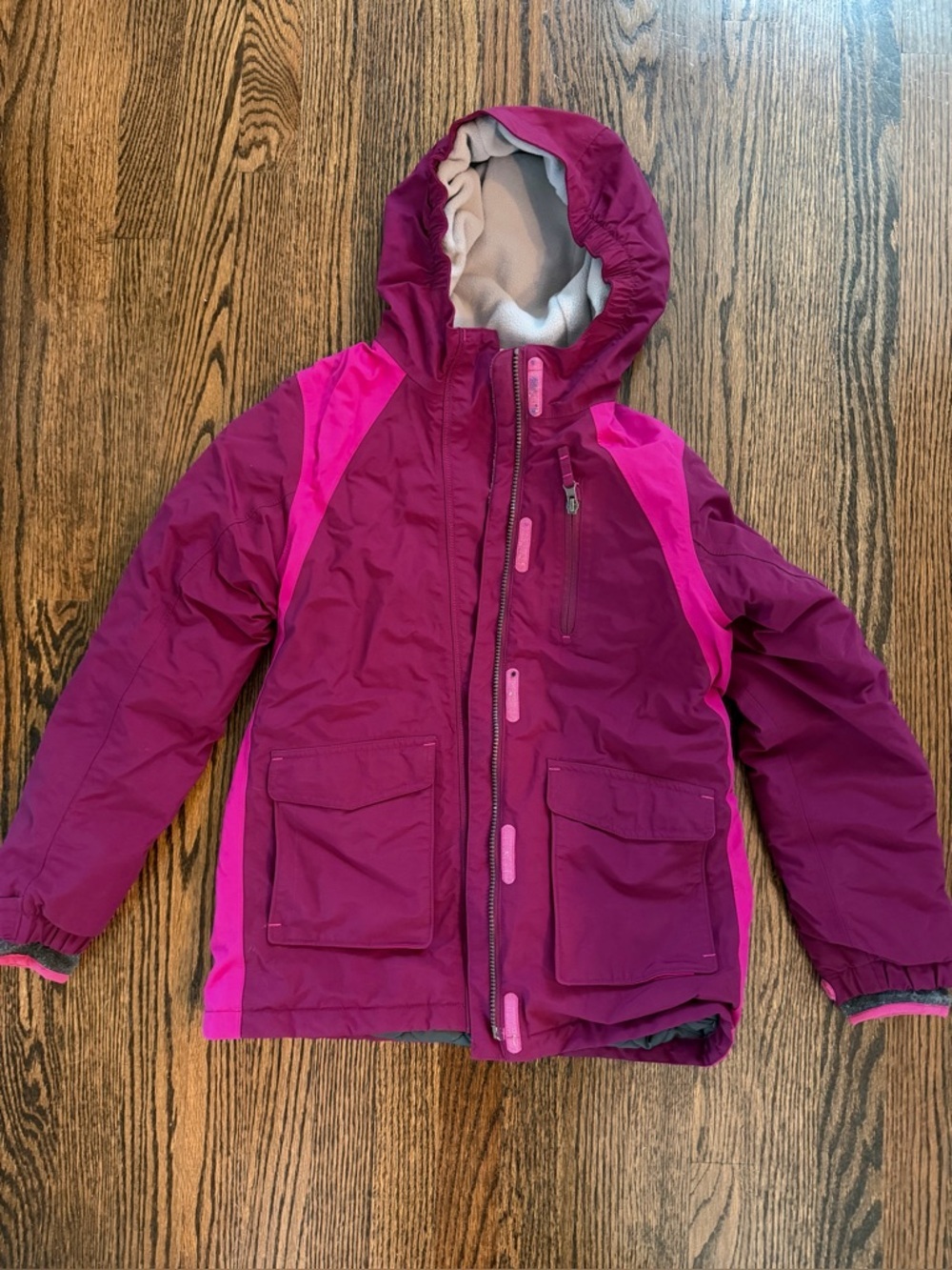 Lands’ End Youth Winter Ski Jacket Pink Purple Hooded Coat Size M (10-12)